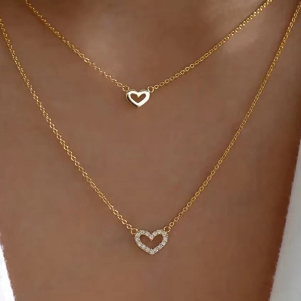 Double-layer Love Faux Diamond Stacked Necklace